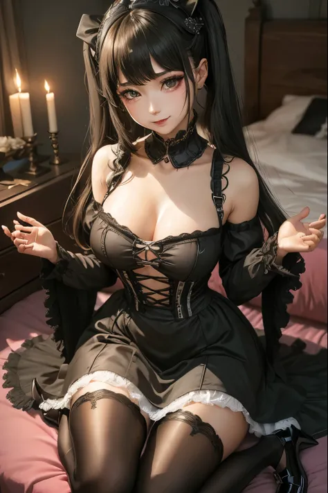 ハードな dark gothic メイク、Dark black eyeshadow、 sad、Good skin radiance、 dark gothic 、 dark smile 、palace、The beauty of fragrance、24 years old、 knee-high socks、 pantyhose、 the expression of masturbation、 play a synthesizer 、The synthesizer shines、 My pot is shin...