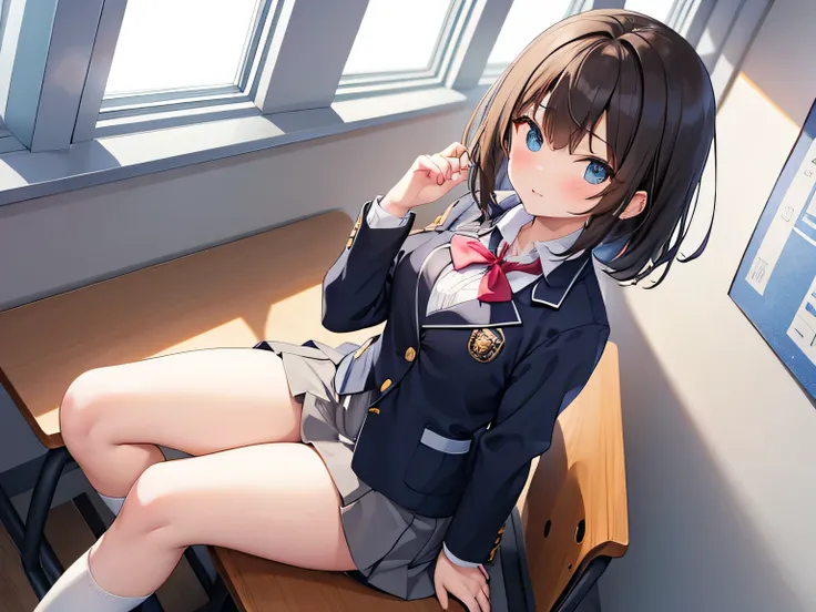 (masterpiece、 top quality 、 high res、 realistic pictures、Real looking skin:1.1)、
( The high school girl is sitting on the chair in the classroom and I 々 inside the school building :1.8)、
( have a provocative and seductive expression :1.8)、
( The high schoo...