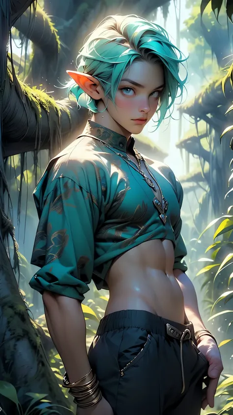 elf,green hair,beautiful male elf, handsome elf, skinny male fantasy alchemist, beautiful androgynous prince, a male elf, elven male, male art,

(muscle,pectoral,man chest,muscular),25 year old man,young,((1male,1 male,1man,man,male gender:1.5,handsome man...