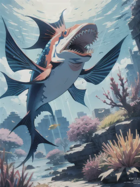 an anime image of a ugly fantasy fish similar to swordfish