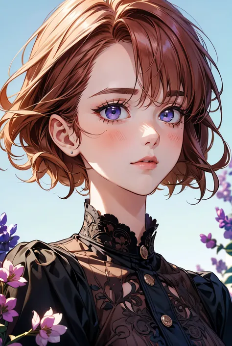 (extreamly delicate and beautiful:1.2), 8K,(masterpiece:1.0),(best_quality:1.0), 1 girl, and intricate detailing, Enlarged textures, and intricate detailing, finely eye and detailed face, and intricate detailing, red curl short hair, (closed mouths), Perfe...