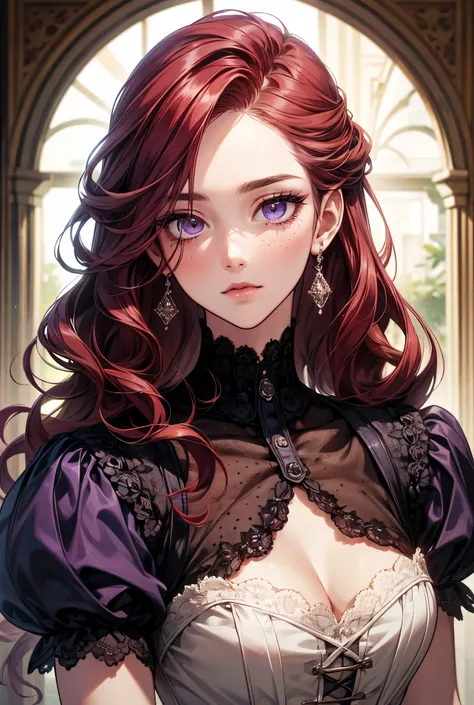 (extreamly delicate and beautiful:1.2), 8K,(masterpiece:1.0),(best_quality:1.0), 1 girl, and intricate detailing, Enlarged textures, and intricate detailing, finely eye and detailed face, and intricate detailing, red curl Long hair, (closed mouths), Perfec...