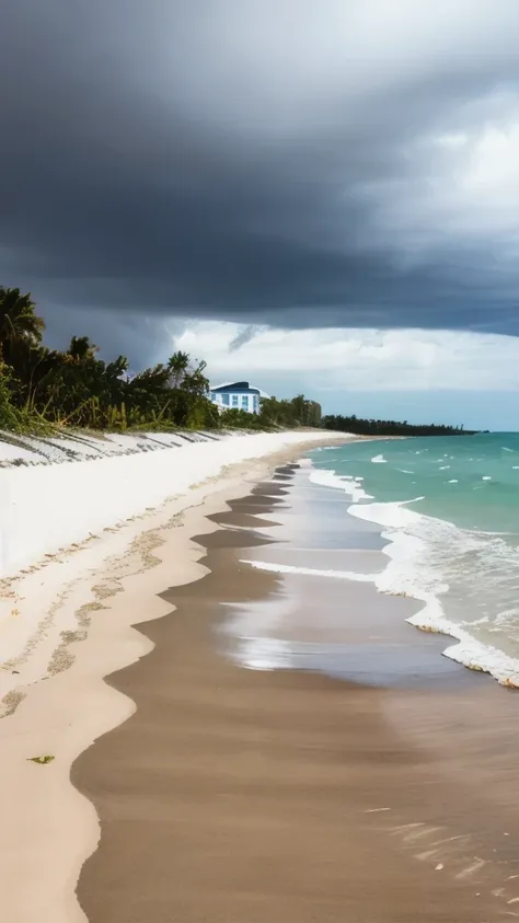 An incoming storm is coming ashore on a sandy beach in Florida.