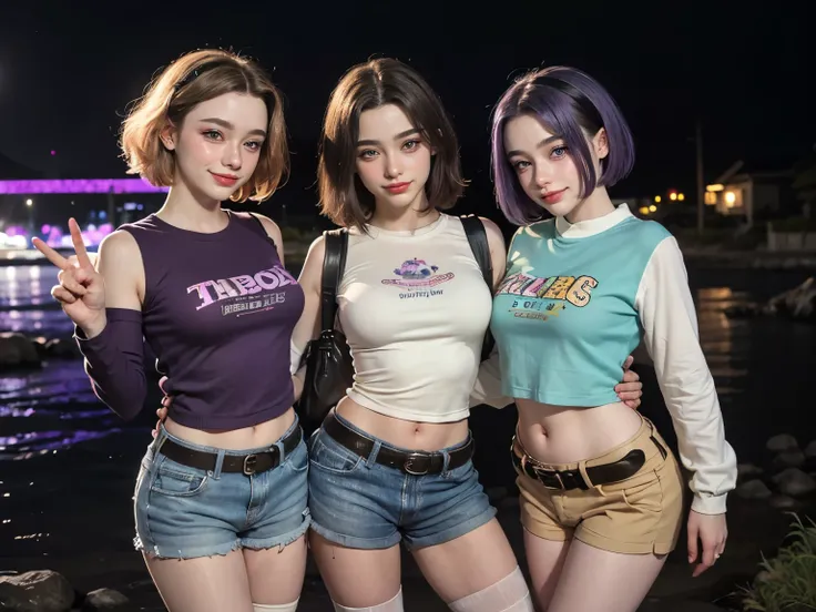 1 woman, mature woman, solo, NOT DASHA TARAN, full body standing, perfect body, best quality, 32k, photograph, full body (head to toe), tone mapping, perfectly straight back, ((houjou satoko,short hair,black hairband,rainbow colors mix hair,violet eyes,hai...