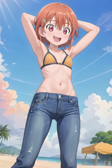 masterpiece,best quality,ultra detail,1girl, 14yo, petite, ((round face, ecstasy, orgasm face, drooping eyes, shame smiling, blush)), dropping eyes, sleepy, background((under the beach, (day:1.2), under sand beach, bright sky)), takenouchi_sora, short hair...