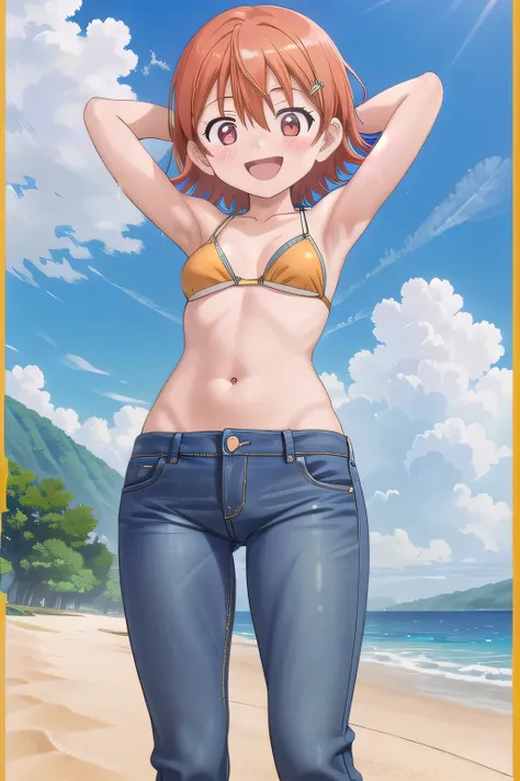 masterpiece,best quality,ultra detail,1girl, 14yo, petite, ((round face, ecstasy, orgasm face, drooping eyes, shame smiling, blush)), dropping eyes, sleepy, background((under the beach, (day:1.2), under sand beach, bright sky)), takenouchi_sora, short hair...