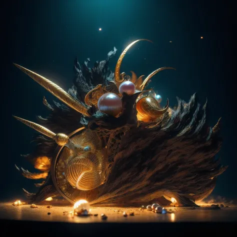 Fire, mercury, pearls, nautilus, gold mines，Stereo equidistance，starlights，Dingdall effect，Light and shadow intensification，3D modeling，Four-dimensional model，Virtual Engine，rendering，Studio lighting，The light shines，Fantasy atmosphere，vibrant with colors，...