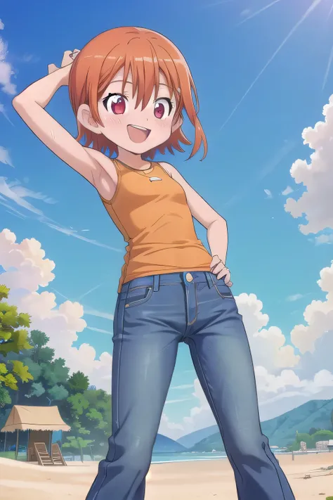 masterpiece,best quality,ultra detail,1girl, 14yo, petite, ((round face, ecstasy, orgasm face, drooping eyes, shame smiling, blush)), dropping eyes, sleepy, background((under the beach, (day:1.2), under sand beach, bright sky)), takenouchi_sora, short hair...