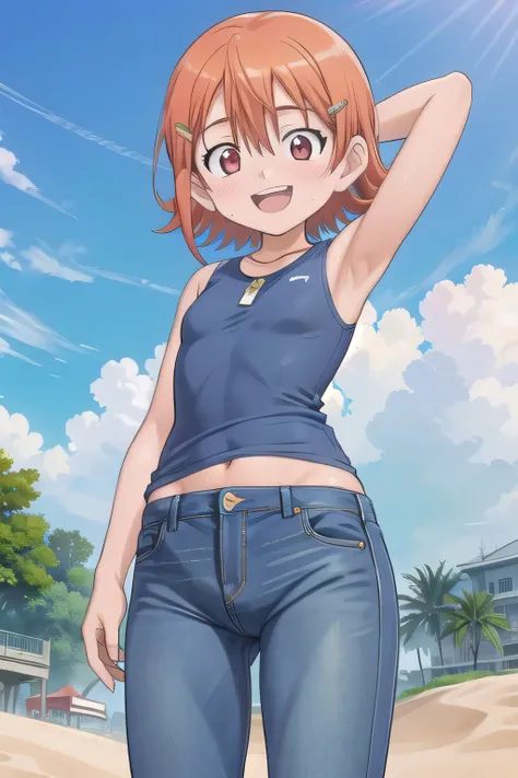 masterpiece,best quality,ultra detail,1girl, 14yo, petite, ((round face, ecstasy, orgasm face, drooping eyes, shame smiling, blush)), dropping eyes, sleepy, background((under the beach, (day:1.2), under sand beach, bright sky)), takenouchi_sora, short hair...