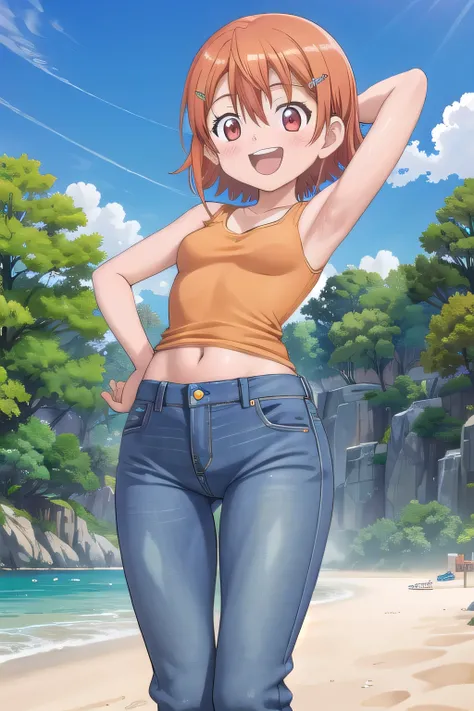 masterpiece,best quality,ultra detail,1girl, 14yo, petite, ((round face, ecstasy, orgasm face, drooping eyes, shame smiling, blush)), dropping eyes, sleepy, background((under the beach, (day:1.2), under sand beach, bright sky)), takenouchi_sora, short hair...