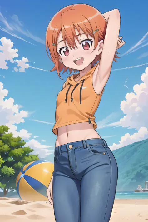 masterpiece,best quality,ultra detail,1girl, 14yo, petite, ((round face, ecstasy, orgasm face, drooping eyes, shame smiling, blush)), dropping eyes, sleepy, background((under the beach, (day:1.2), under sand beach, bright sky)), takenouchi_sora, short hair...