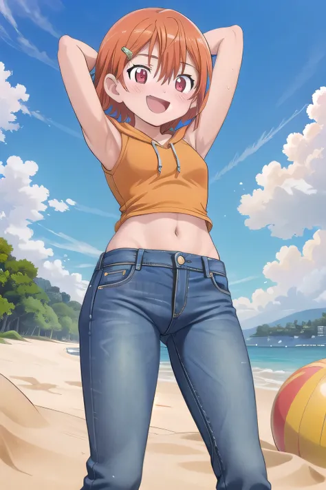 masterpiece,best quality,ultra detail,1girl, 14yo, petite, ((round face, ecstasy, orgasm face, drooping eyes, shame smiling, blush)), dropping eyes, sleepy, background((under the beach, (day:1.2), under sand beach, bright sky)), takenouchi_sora, short hair...