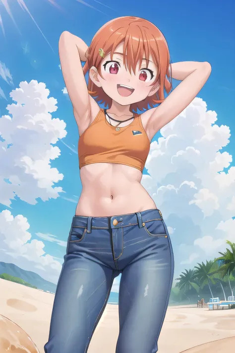 masterpiece,best quality,ultra detail,1girl, 14yo, petite, ((round face, ecstasy, orgasm face, drooping eyes, shame smiling, blush)), dropping eyes, sleepy, background((under the beach, (day:1.2), under sand beach, bright sky)), takenouchi_sora, short hair...