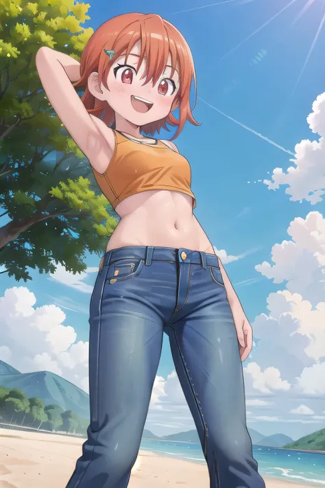 masterpiece,best quality,ultra detail,1girl, 14yo, petite, ((round face, ecstasy, orgasm face, drooping eyes, shame smiling, blush)), dropping eyes, sleepy, background((under the beach, (day:1.2), under sand beach, bright sky)), takenouchi_sora, short hair...