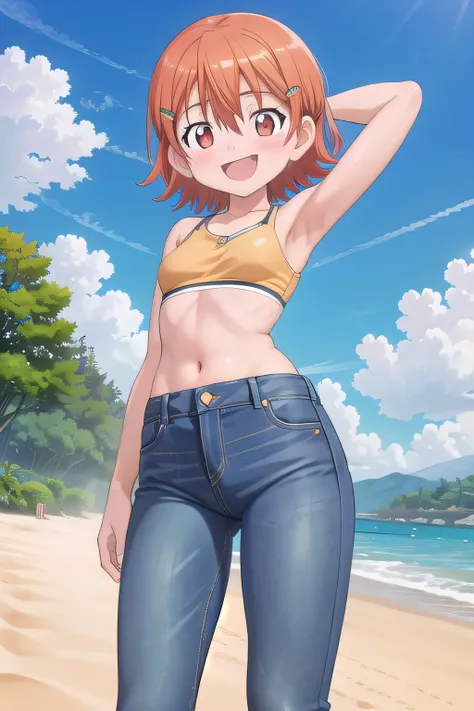 masterpiece,best quality,ultra detail,1girl, 14yo, petite, ((round face, ecstasy, orgasm face, drooping eyes, shame smiling, blush)), dropping eyes, sleepy, background((under the beach, (day:1.2), under sand beach, bright sky)), takenouchi_sora, short hair...