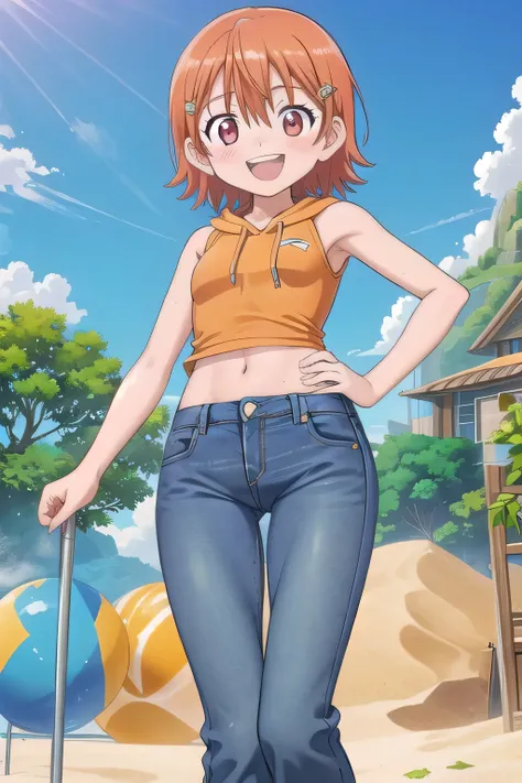 masterpiece,best quality,ultra detail,1girl, 14yo, petite, ((round face, ecstasy, orgasm face, drooping eyes, shame smiling, blush)), dropping eyes, sleepy, background((under the beach, (day:1.2), under sand beach, bright sky)), takenouchi_sora, short hair...