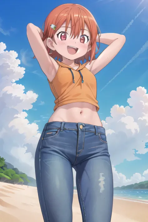 masterpiece,best quality,ultra detail,1girl, 14yo, petite, ((round face, ecstasy, orgasm face, drooping eyes, shame smiling, blush)), dropping eyes, sleepy, background((under the beach, (day:1.2), under sand beach, bright sky)), takenouchi_sora, short hair...