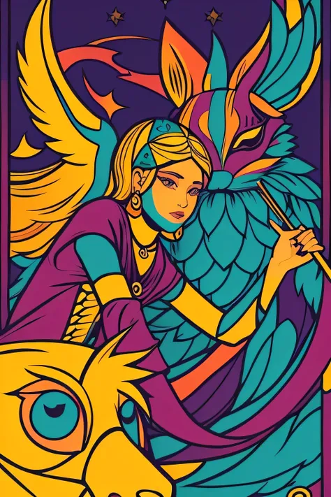 Tarot card style　animal　 colorful 