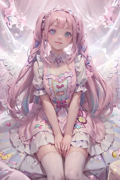 (8k, top quality , masterpiece : 1.2), super high res, Beauty , super detailed face, DETAILS EYES ,Nose Flash ,( pink hair, Light Blue Multicolored Hair Poses ),bang, twin tails, Has no expression ,break, sailor collar, Candy Pattern Lolita ...