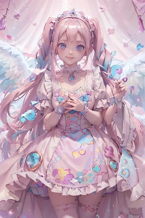 (8k, top quality , masterpiece : 1.2), super high res, Beauty , super detailed face, DETAILS EYES ,Nose Flash ,( pink hair, Light Blue Multicolored Hair Poses ),bang, twin tails, Has no expression ,break, sailor collar, Candy Pattern Lolita ...