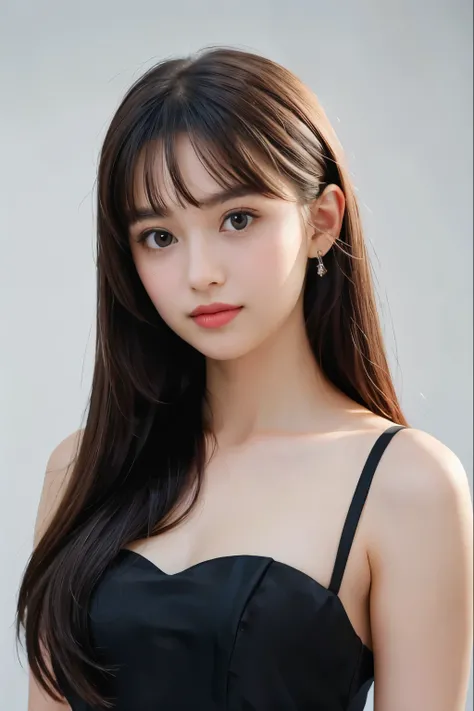 1girl, black formal attire, white background,