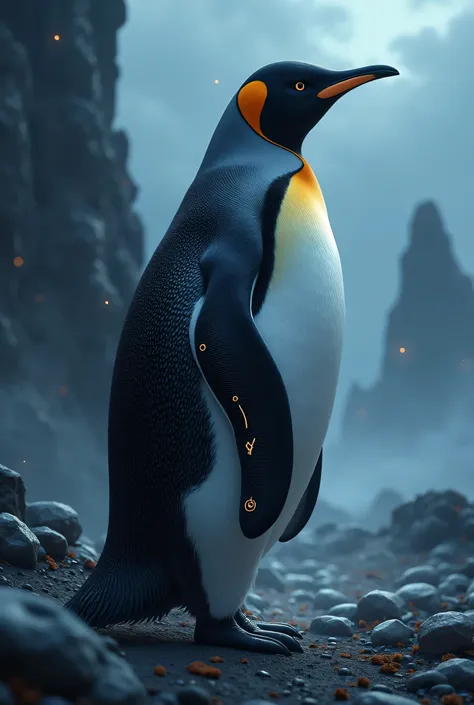 a penguin in a dark fantsy theme