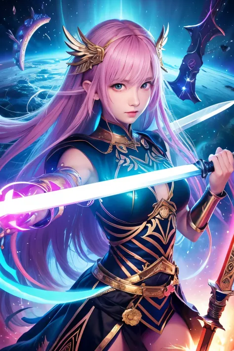  high image quality、 real、 beautiful girl、 bright colors、Artistic、 fantastic、 mysterious in another dimension、 Dimensional Rift、 Goddesss Sacred Sword 、Sword: Holy Goddess 、Dual Sword User、Sword Senzagaku 、 Fallen Goddess、 black hole、 Symmetry 