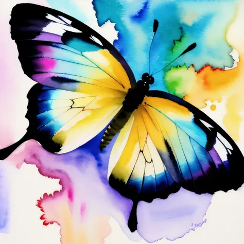 a painting of a butterfly with purple and yellow wings, watercolor art, watercolour, watercolor, waterpaint art, watercolor painting, by Yang J, butterfly, watercolour painting, watercolor paint, water colour, by Xie Sun, painted in bright water colors, in...