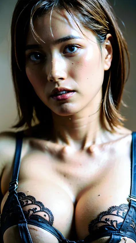 (8k,  realistic ,  RAW photos ,  top quality :1.4),  Japanese , ( Female 1 person ), ( Sexy Lingerie:1.3),  faces standing on the floor, ( realistic  Faces), ( realistic  eyes),  beautiful eyes, ( realistic  Skin),  Beautiful skin, (Big Breasts:1.6),  supe...