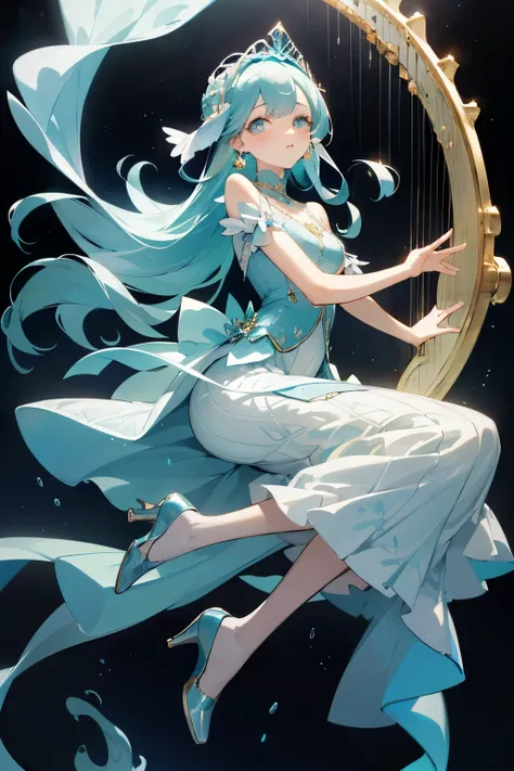 An elegant idol inspired by the harp sponge (Ta-tegoto Kaimen). She has long, flowing pastel blue hair with soft white gradients at the tips, resembling the sponge’s delicate and vertical shapes. Her large, expressive eyes feature a gradient of soft blue a...