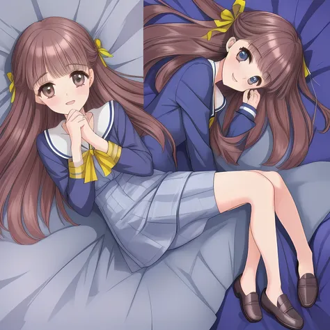 (highest quality, masterpiece: 1.6), (Too pretty intelligent girl with navy uniform is posing as a fashion magazine model with a perfect supreme smile, looking down elegantly and laughing at the viewer, Too Beautiful noble 18yo beautiful anime noble heroin...