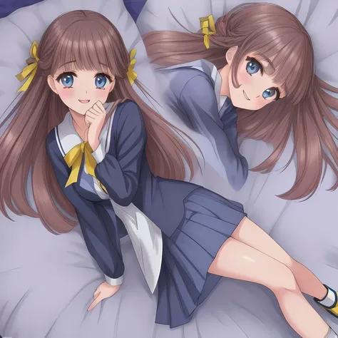 (highest quality, masterpiece: 1.6), (Too pretty intelligent girl with navy uniform is posing as a fashion magazine model with a perfect supreme smile, looking down elegantly and laughing at the viewer, Too Beautiful noble 18yo beautiful anime noble heroin...