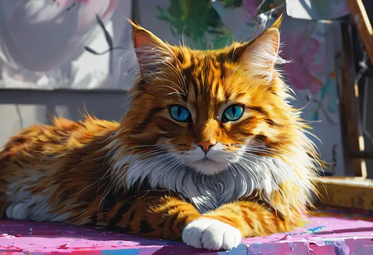  Painting, Exquisite painting by Zahari Zograf , Trending on ArtStation,  furry art, 詳細なPainting 4K, BEAUTIFUL 4K ART , Cat in a cat painting, Rendered in high resolution, Painting by Alessandro Pautasso,   colorful and detailed , Vadim Kashin.  super real...