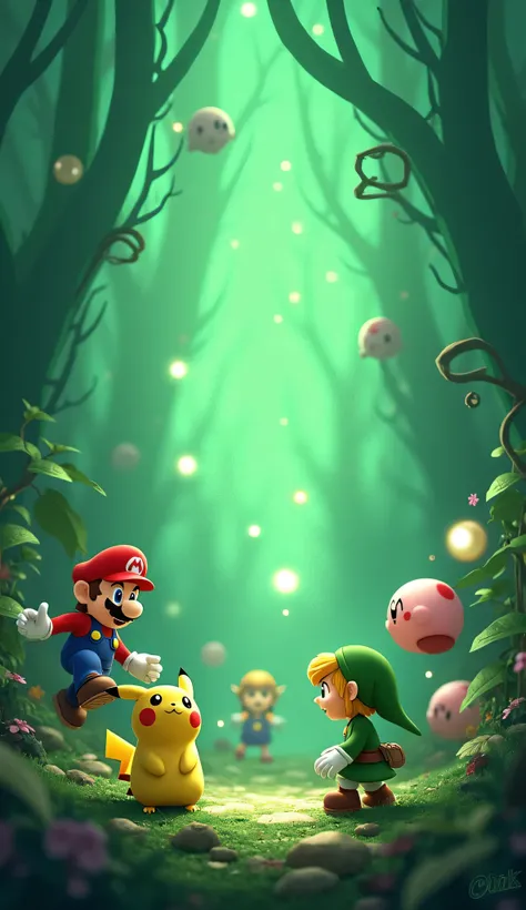 a mystical green background ,  with Nintendo characters,  and that it appears written above : Jammiten 