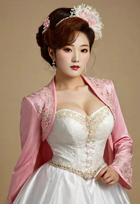 A Korean man had surgery to change his body from male to female, his body is completely female, he has big breasts like a woman, but his face is not changed and still looks like a man, His hair is still manly and short, he is wearing a mothers fancy dress ...