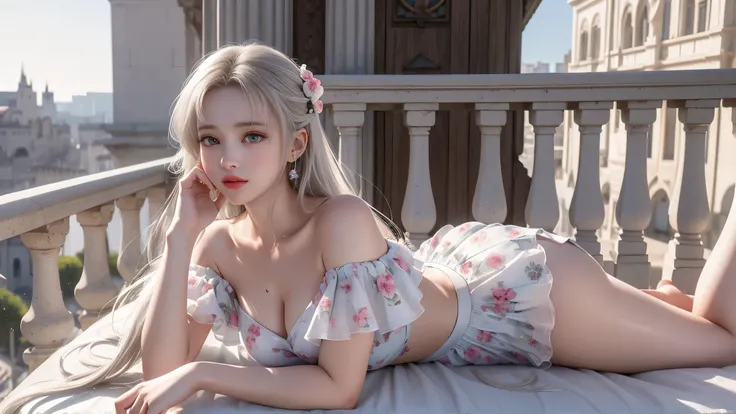 ((Girl lying on the balcony of an old castle )),Top quality work、one person、 girl 、(alone)、 REAL MOVIE 、 ULTRA PREMIUM GRAPHICS 、8K HD CG Works、High Quality Graphics、High resolution CG work、10x pixels、 ultra fine details :1.1、Advanced Technical Details:1.1...