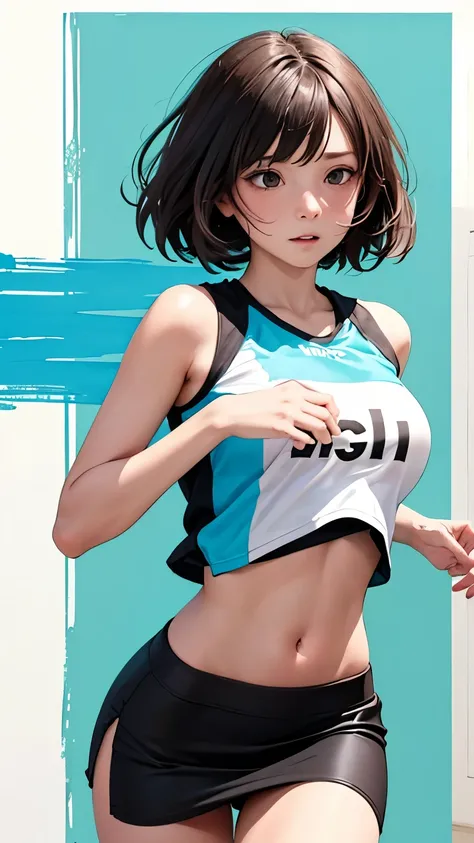 (Ultimate shy expression: 1.3), attractive woman, crop top (body conscious design),
tight mini skirt that accentuates the body line (vivid color), running at full speed, watercolor background, photo book model