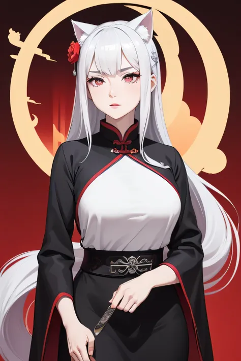 Masterpiece, Best, Night, Full Moon, 1 Female, Mature Woman, Chinese Style, Ancient China, Elder Sister, Royal Sister, Cold Face, Expressionless, Silver White Long Haired Woman, Pale Pink Lips, Calm, Intellectual, Three Belts, Red Lan Yitong, Assassin, Sho...