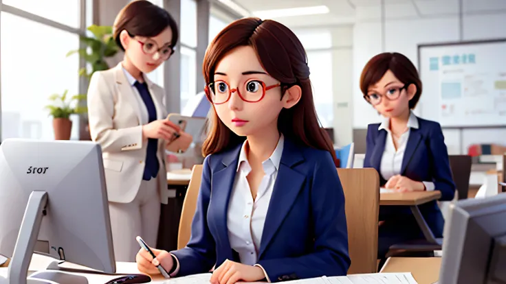 woman in her 20s、office suit、Glasses、