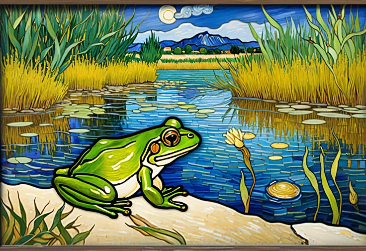  stained glass painted by Van Gogh,Frog,Riverside,Unframed 