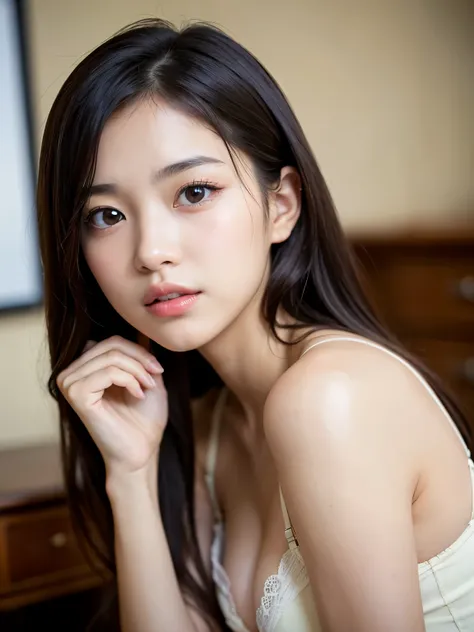 (Best-quality, Masterpiece, Ultra-High-Resolution, (Photorealistic:1.4), Raw Photo, depth of field, professional lighting), 1girl, (((15yo))), most famous Japanese-idol, in bedroom, ((extremely realistic and extremely adorable face)), ((extremely realistic...