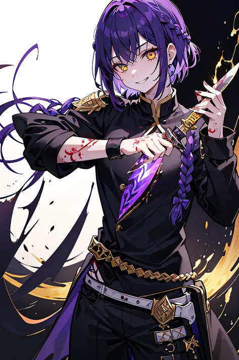 Executioner、Alone、The embodiment of evil、((female、golden eyes ))、((顔と首にTattoo))、(( black uniform))、((( Zoom Up )))、(Delicate face)、((Alone、male))、 adult male sex、Stand in front、(((Holding a knife)))、((( black background with no lights)))、Overflowing aura 、...