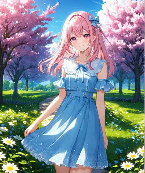 1girl, solo, Pink Shine Bright Hair, hair between eyes, Long hair, loose hair,beautifully styled hair, aesthetic detailed eyes, (Pink shiny Bright Eyes), looking at viewer,(pale cheeks), (skin colored cheeks), Mesmerise, Little smile, closed mouth, (half b...