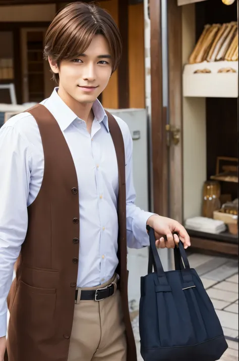 Good-looking salesman with brown hair、 Japanese、