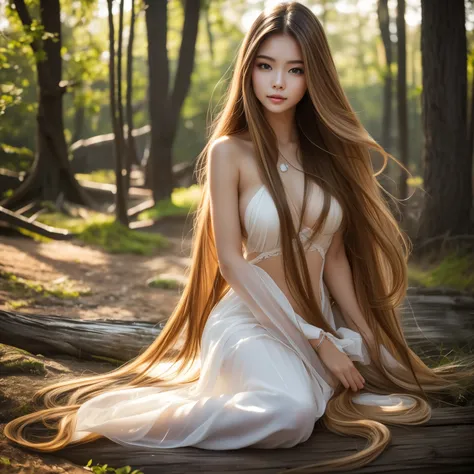 （最 High Quality  。  High Quality  。  Highest Resolution  。  super realistic pictures 。  full body portrait  。） A beautiful woman with super long hair is lying face down on the 。  More beautiful than a beautiful actress  。A beautiful woman has very long hai...