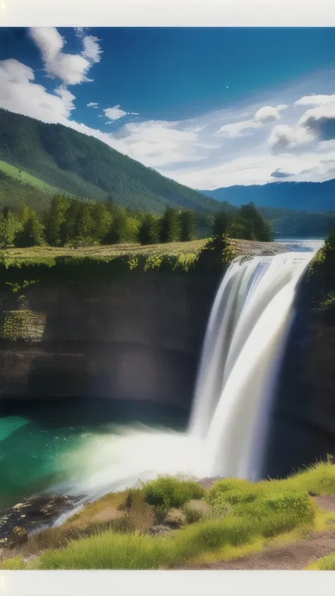 Masterpiece, ultimate quality, Cg unity 8k wallpaper, super delicate, beautiful sky and clouds, rich natural scenery, cliffs, lakes and rivers, waterfalls and flying water, beautiful green mountains, no trace of people, excellent scenery, has already won a...