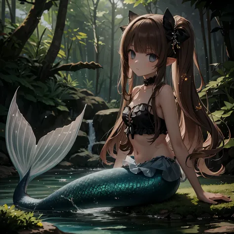 mermaid,night,darkness, are expressionless,forest,Pool