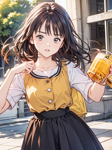 (8k、 top quality 、masterpiece:1.2)、( realistic、 ultra-detailed、 super A high resolution、 1 girl、、 beautiful detailed face、fidgety、narrow、( slim waist) :1.3)、Autumn Clothes、 、 skin texture、Floating Hair、 Professional Writing 、Junior high school students服、...