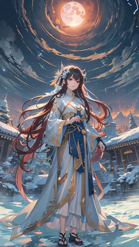 in high-definition images,( flat color:1.3),( colorful :1.3),(masterpiece:1.2), top quality , original , extremely detailed wallpaper, viewers because its Shiragane in the middle of winter, full body shot of a girl harboring lightning , full outfit ...