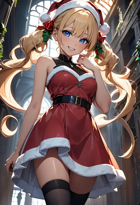 ((best quality)), ((masterpiece)), (detailed), (4k), (8K), 1girl, Beautiful anime girl, ( Teenager ), beautiful face , shiny skin and face , make-up, Smiling opening my mouth, big, aesthetic eyes , blue eyes, shiny , (( intimidating look)), aesthetic ...